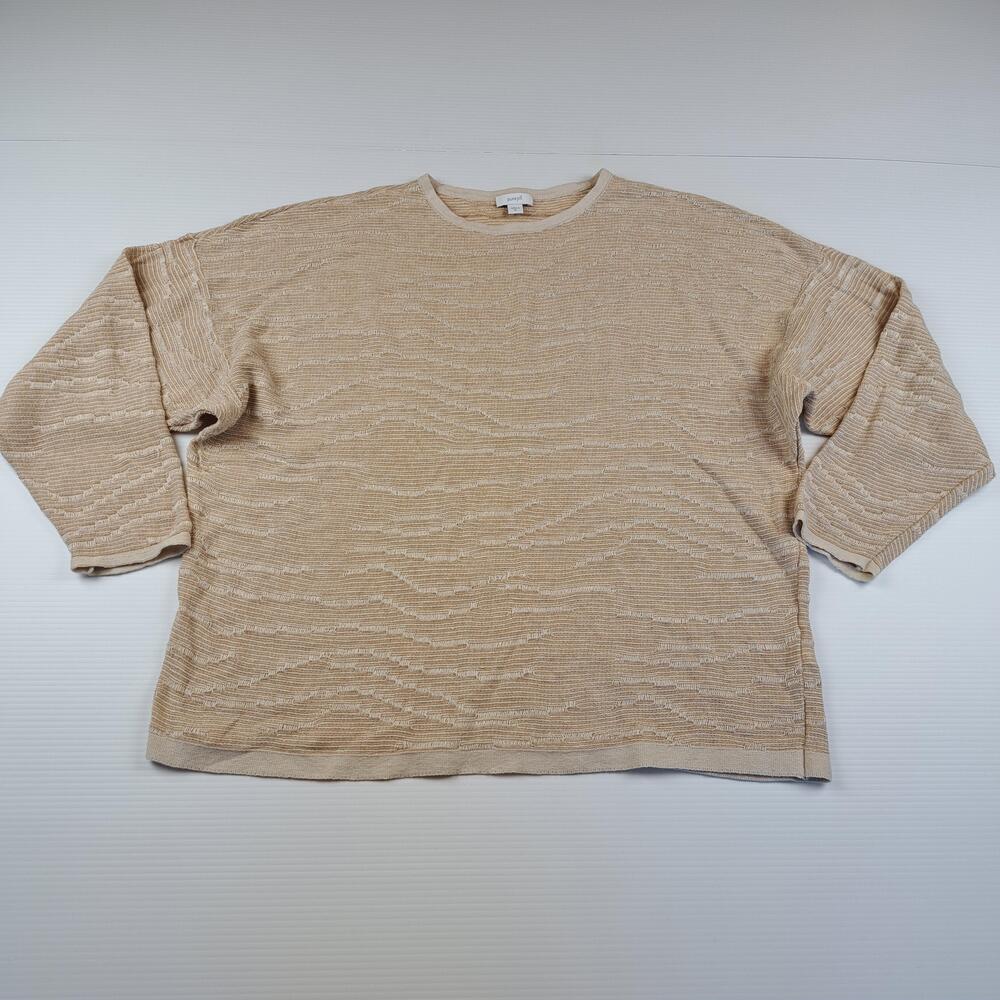 Pure Jill Sweater Womens XL Beige Linen Textured Knit Dolman 3/4 Sleeve Top